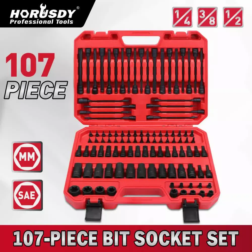 107Pc Hex & Torx Bit Socket Set | E-Torx Extra Long Allen Key Sockets | Metric & SAE