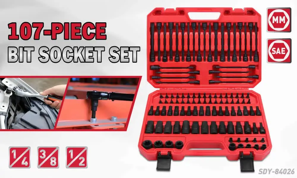 107Pc Hex & Torx Bit Socket Set | E-Torx Extra Long Allen Key Sockets | Metric & SAE