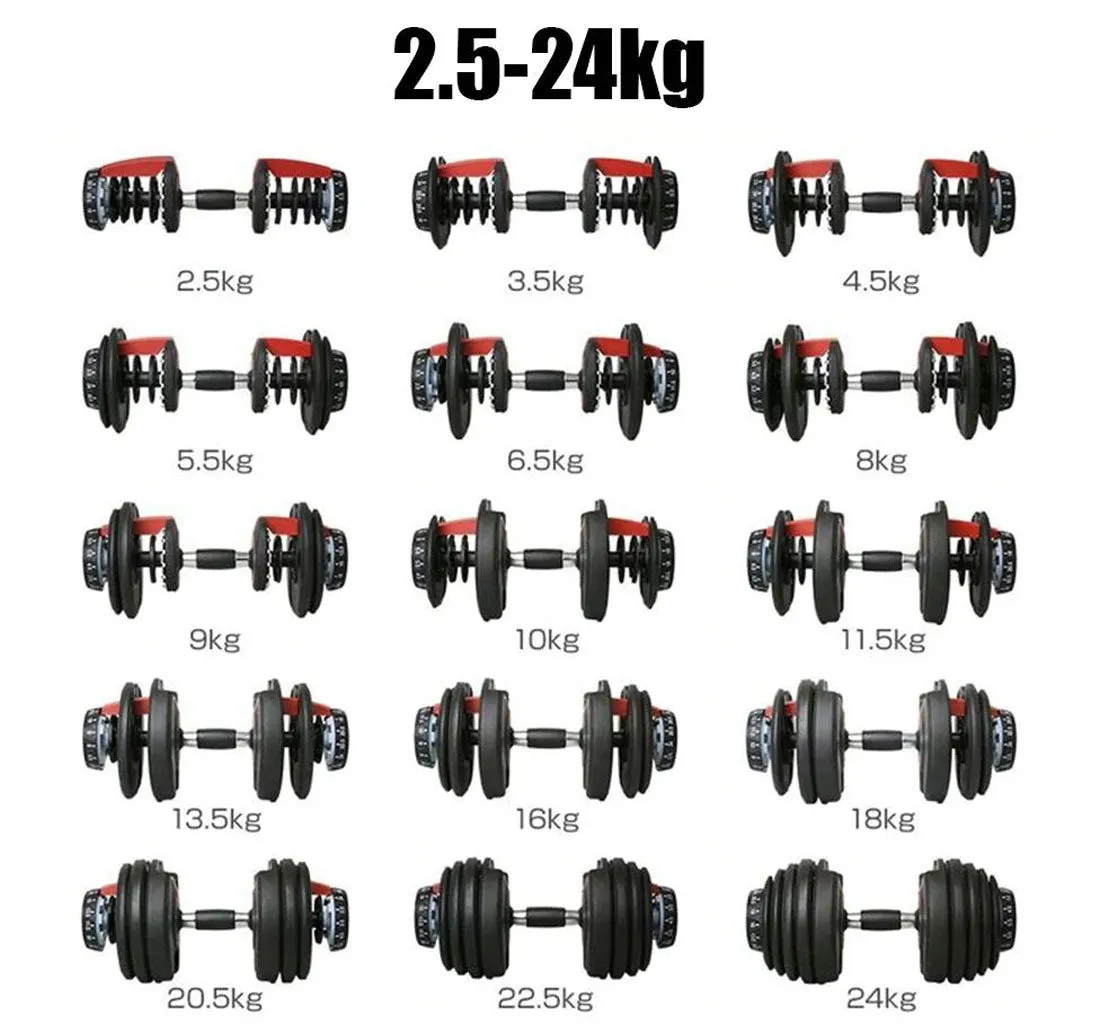 24kg Adjustable Dumbbell Dumbbells Set Weight Plates Home Gym Fitness Exercise Equipment OP