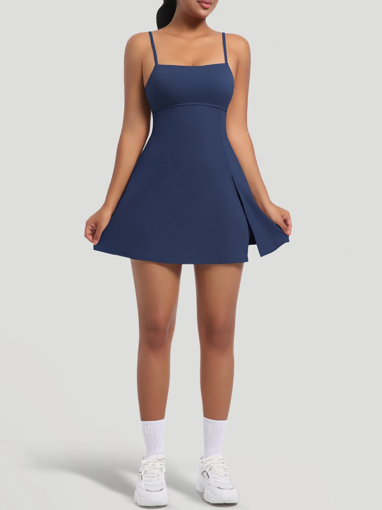 Adjustable Strap Side Slit Skort Romper