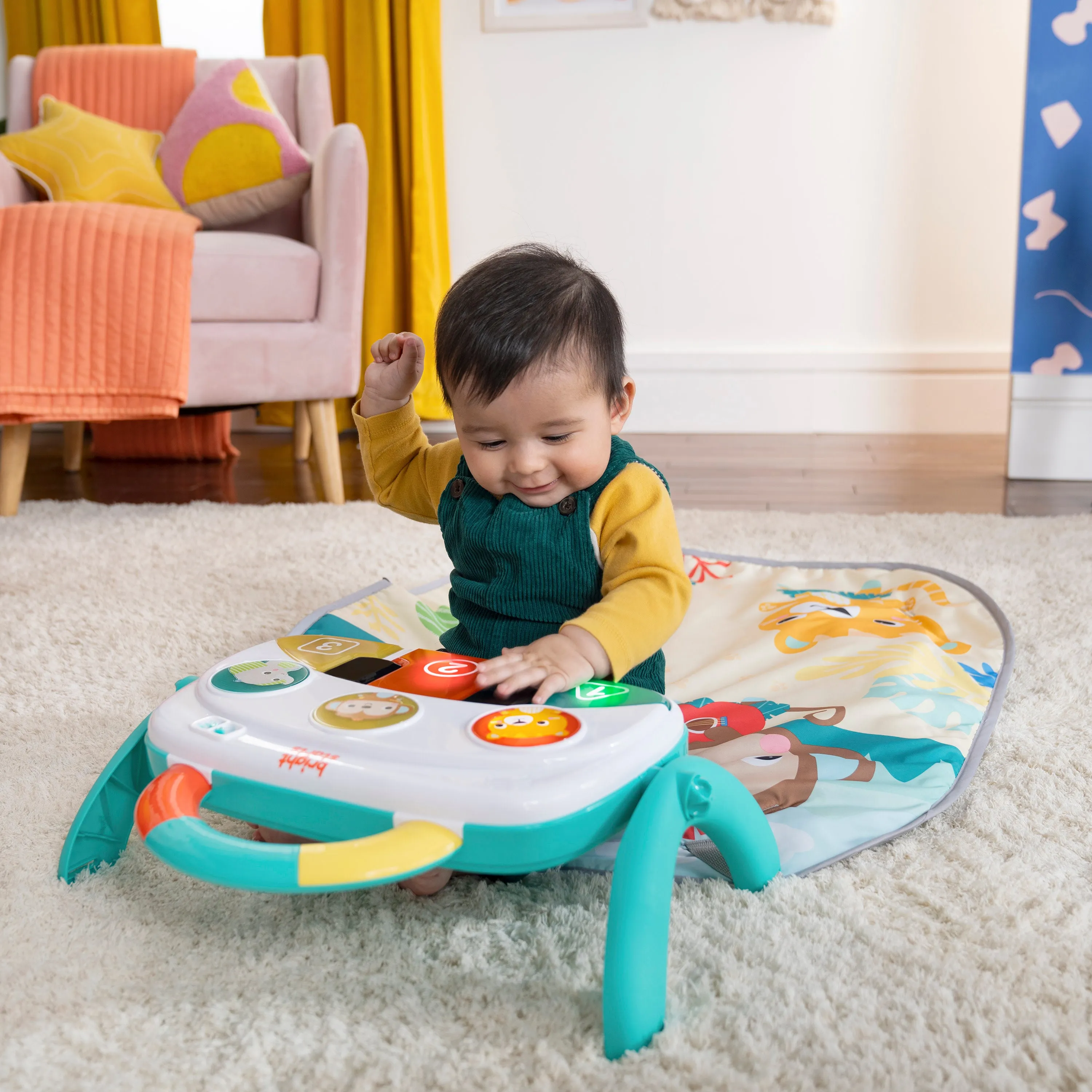 Bright Starts 4-in-1 Groovin Kicks Piano & Drum Baby Play Gym, Tropical Safari