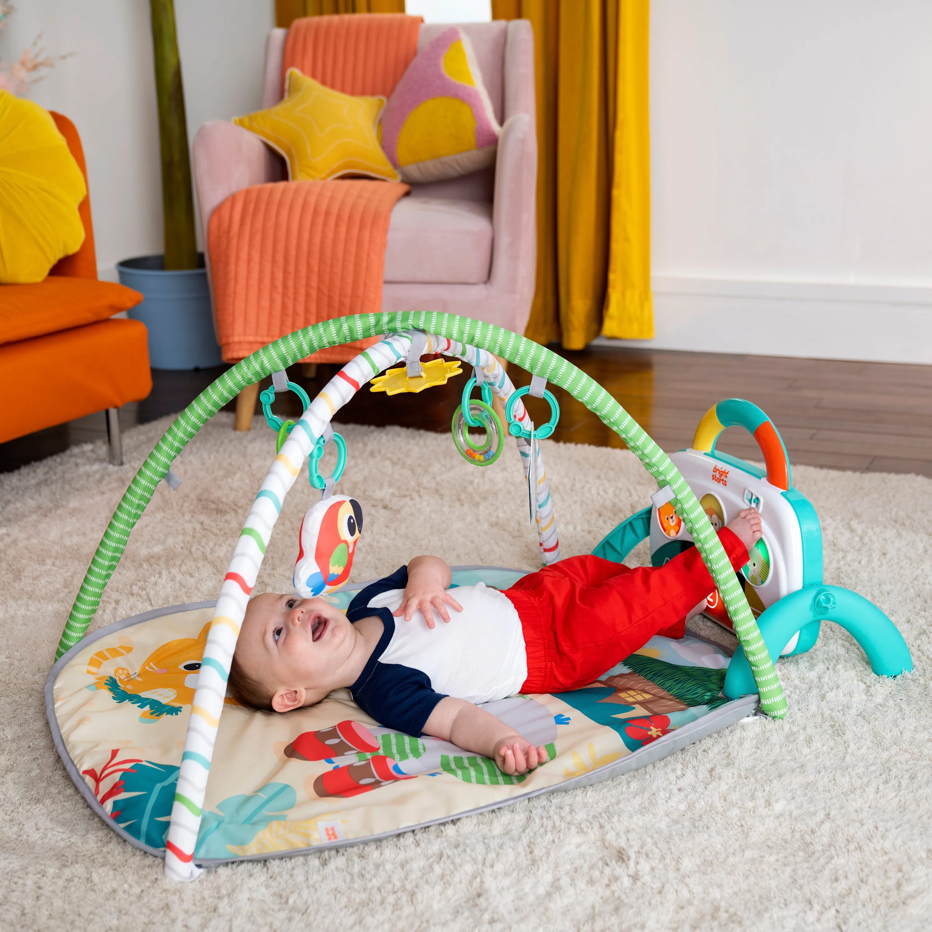 Bright Starts 4-in-1 Groovin Kicks Piano & Drum Baby Play Gym, Tropical Safari