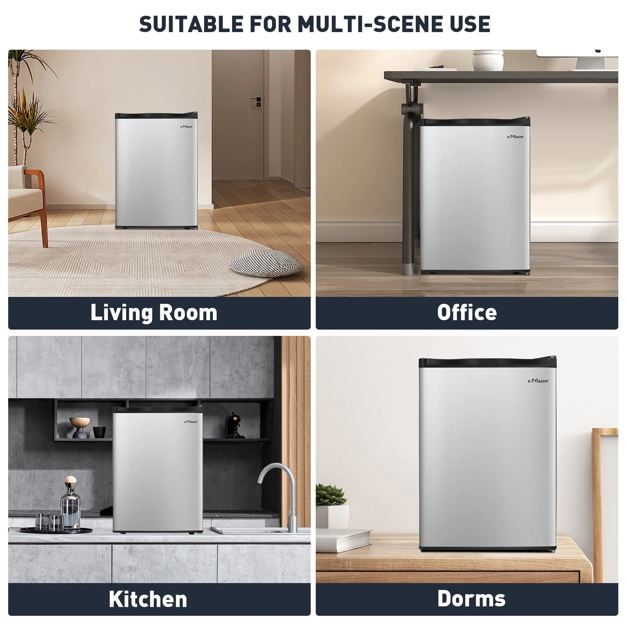 E-Macht Single Door Compact Refrigerator with Freezer, Adjustable Legs and Adjustable Temperature Control, Reversible Door