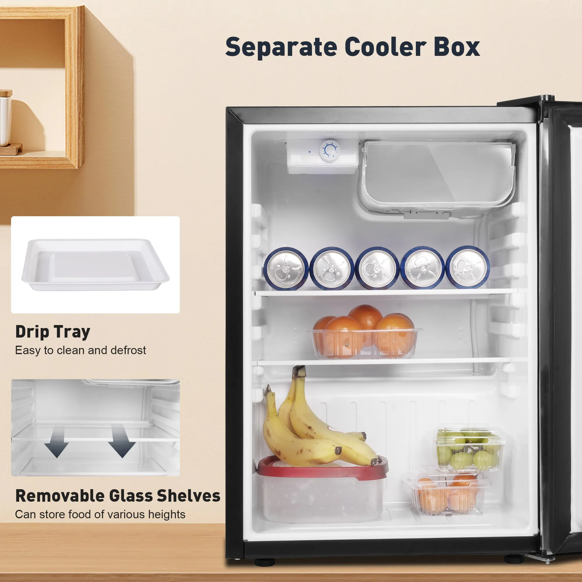 E-Macht Single Door Compact Refrigerator with Freezer, Adjustable Legs and Adjustable Temperature Control, Reversible Door