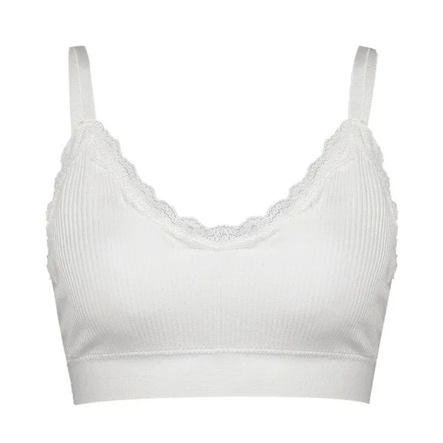 Seamless Bra Sexy Lace Crop Top Beauty Strap Summer Camis With Chest Pad Gathered Push Up