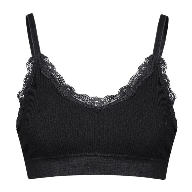 Seamless Bra Sexy Lace Crop Top Beauty Strap Summer Camis With Chest Pad Gathered Push Up