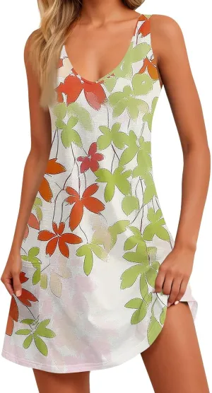Summer Dresses for Women 2025 Casual Pleated Cute Floral Print A-line Tank Sundress Beach Vacation Cruise Outfits