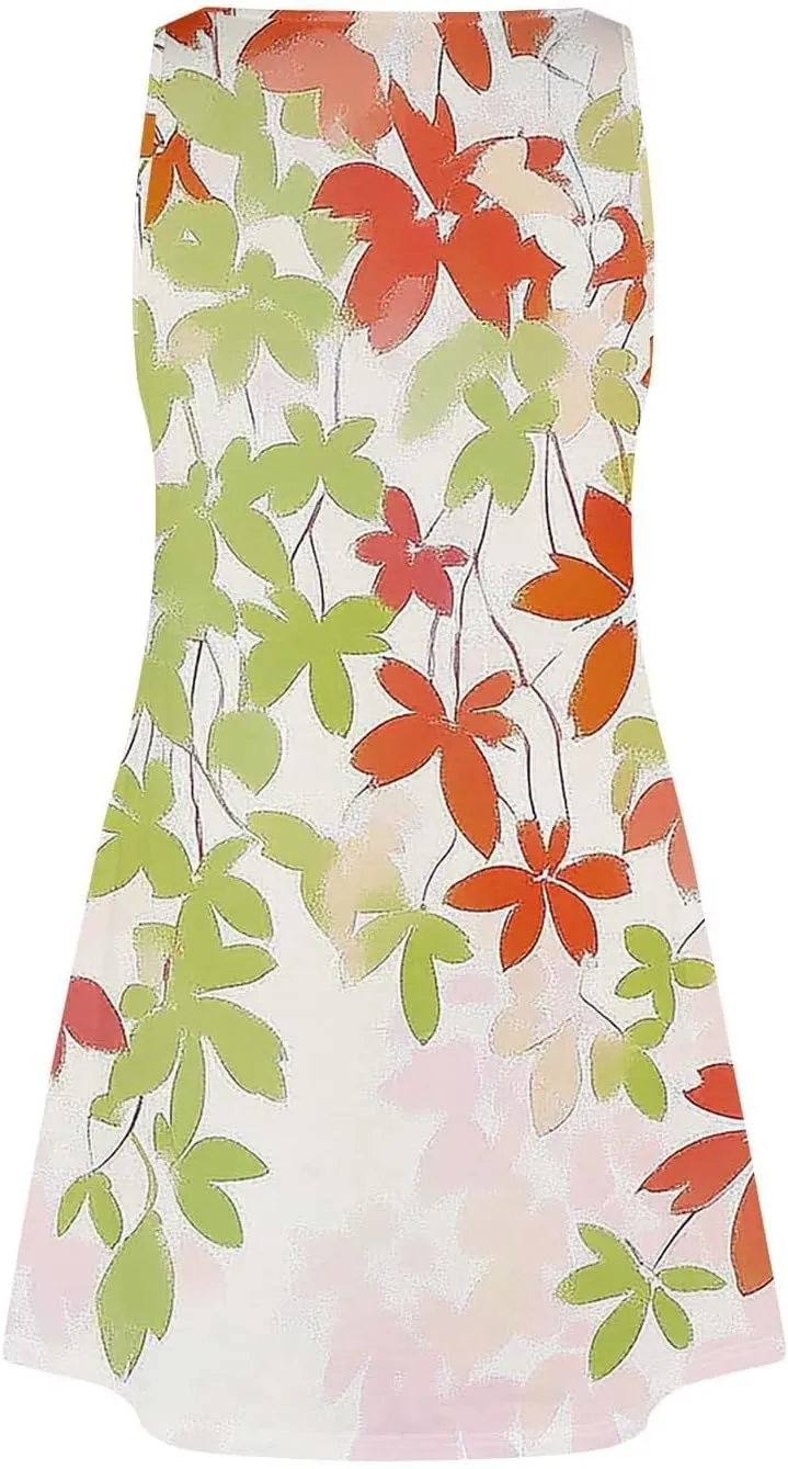 Summer Dresses for Women 2025 Casual Pleated Cute Floral Print A-line Tank Sundress Beach Vacation Cruise Outfits