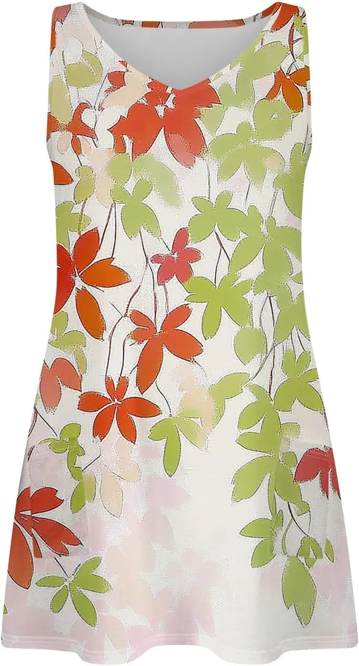 Summer Dresses for Women 2025 Casual Pleated Cute Floral Print A-line Tank Sundress Beach Vacation Cruise Outfits