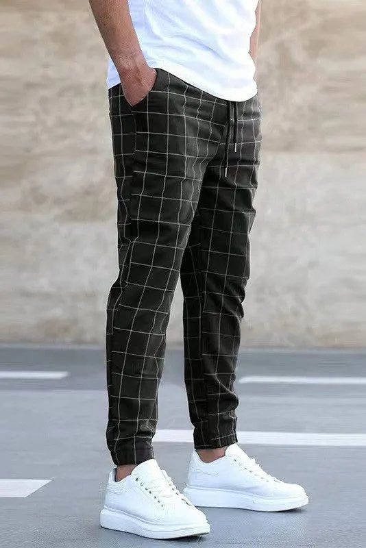 Versatile Plaid Casual Pants with Pockets-X5P0208