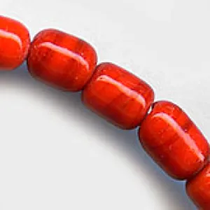 Vintage Czech faux coral glass tubes.. 6x5mm. Pkg of 10. b11-rd-0761(e)